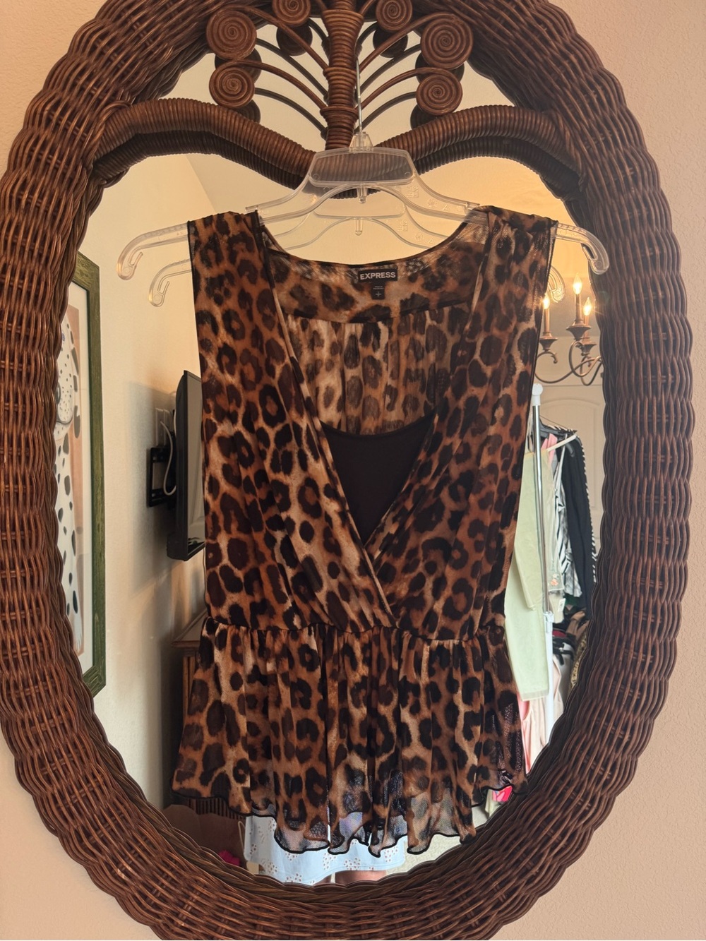 Express Leopard Print Surplice Peplum Tank Top - Brown
